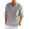 New men's linen long-sleeved T-shirt, loose undershirt, solid color long-sleeved cotton and linen shirt Specification image